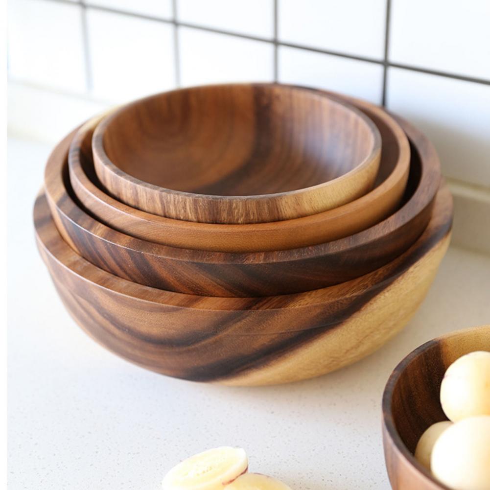 Natural Wooden Bowl – Handmade Japanese-Style Fruit & Salad Bowl