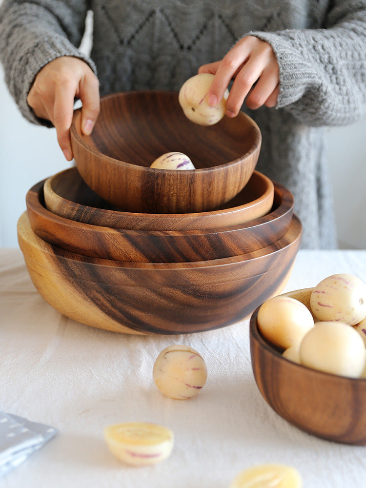 Natural Wooden Bowl – Handmade Japanese-Style Fruit & Salad Bowl