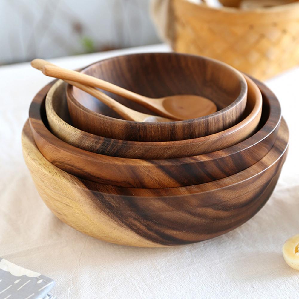 Natural Wooden Bowl – Handmade Japanese-Style Fruit & Salad Bowl